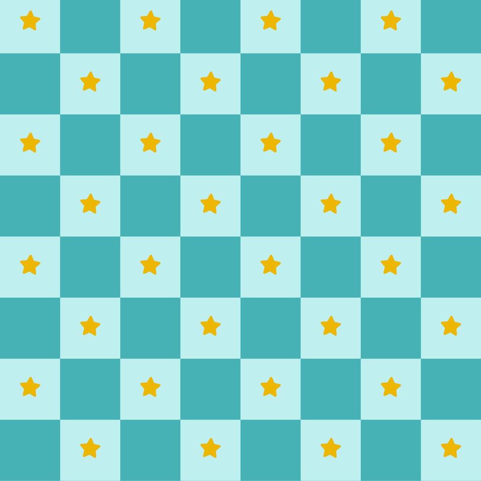 cute pattern with squares and stars in blue color vector