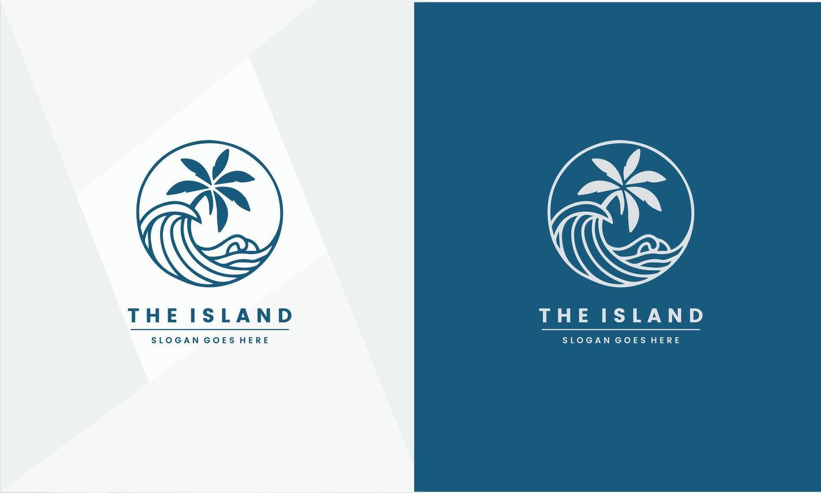 Sea wave palm tree line art logo minimalist symbol illustration design. pro . vector