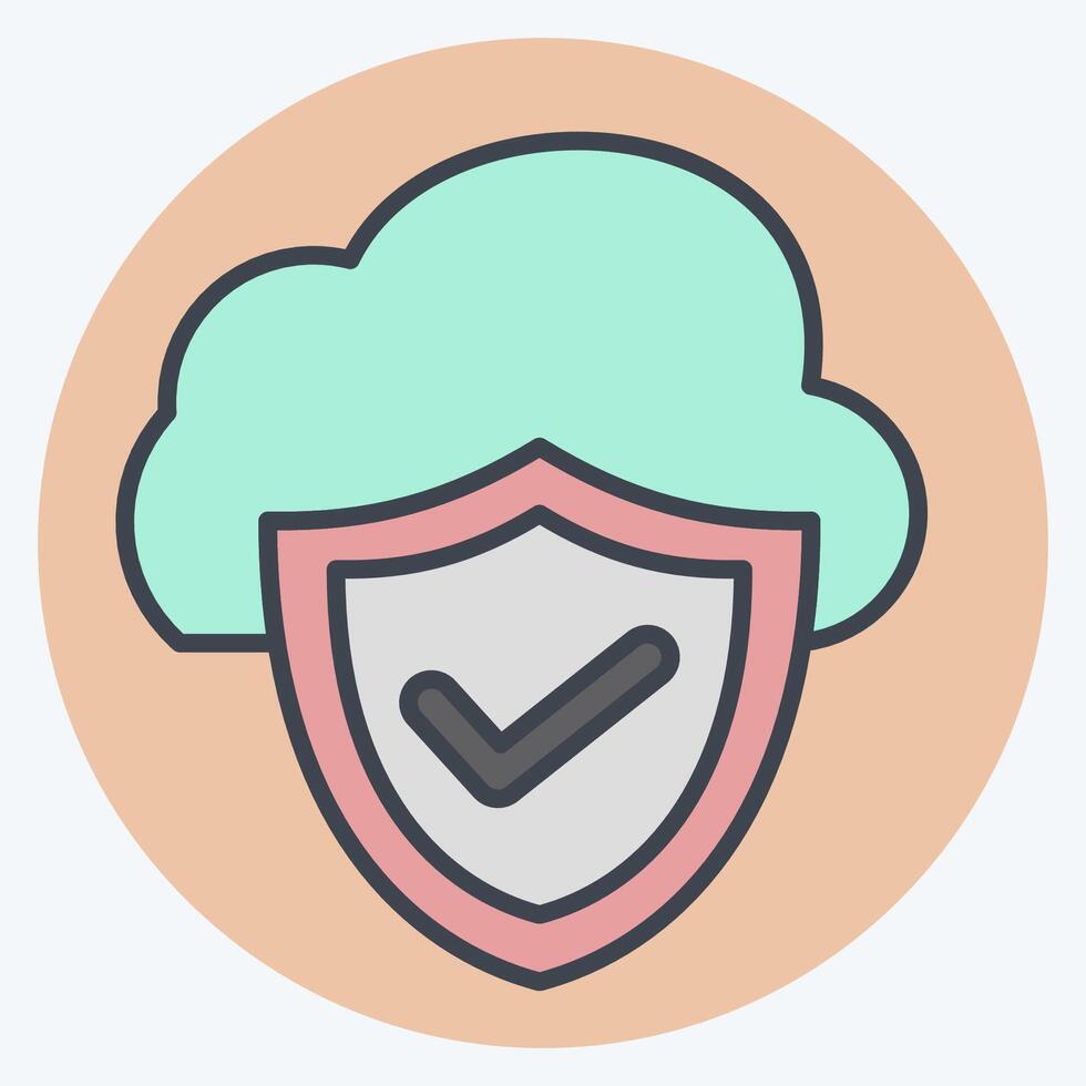 Icon Cloud Security. related to Network symbol. color mate style. simple illustration vector