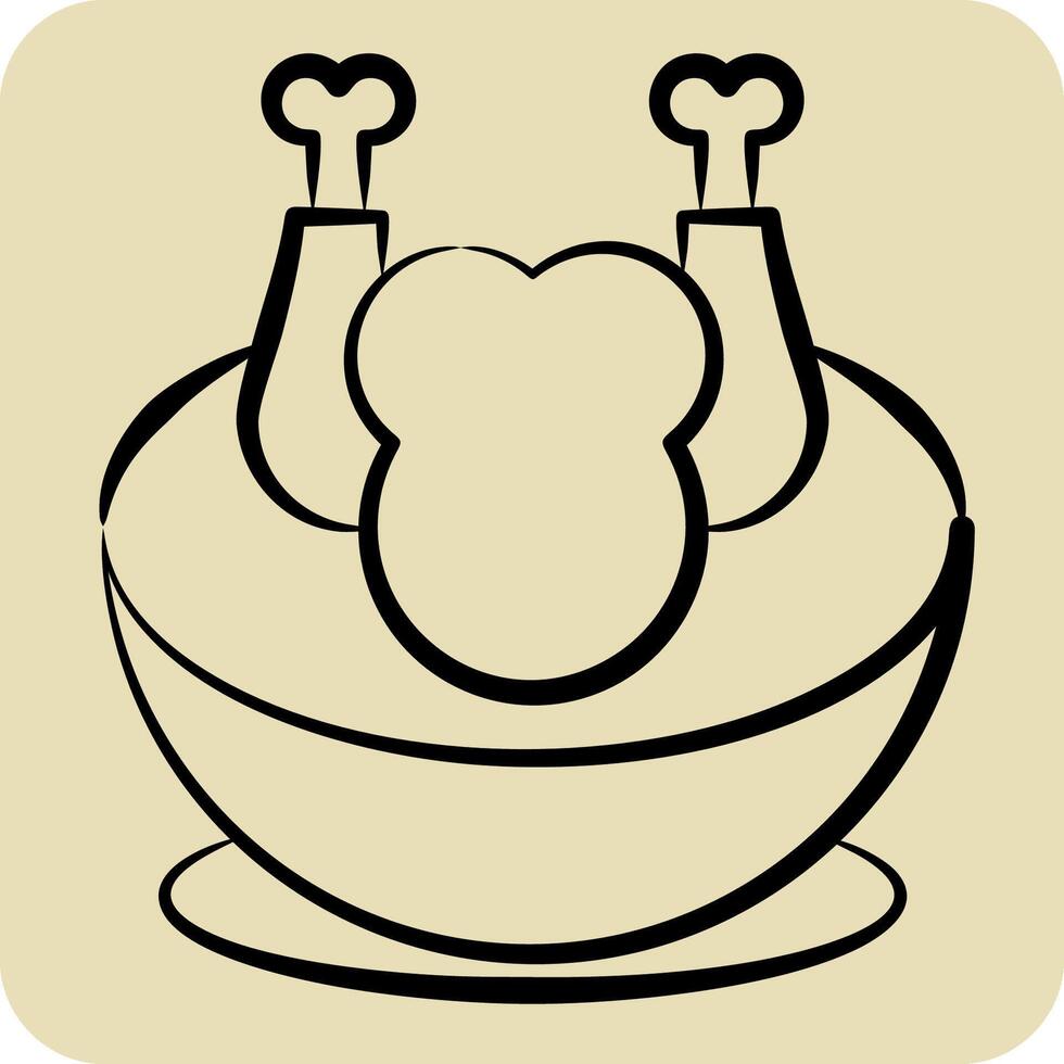 Icon Chicken Soup. related to Korea symbol. hand drawn style. simple illustration vector