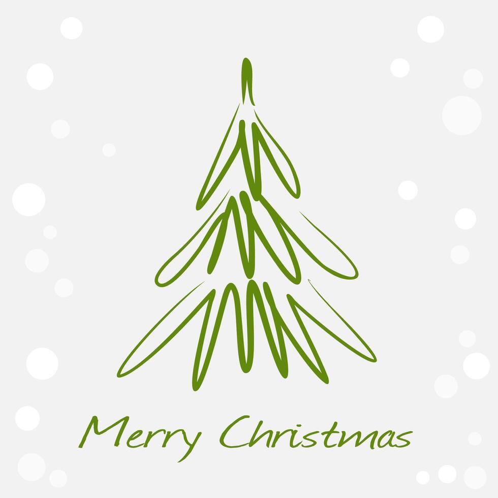 Card with hand drawn green Christmas tree vector