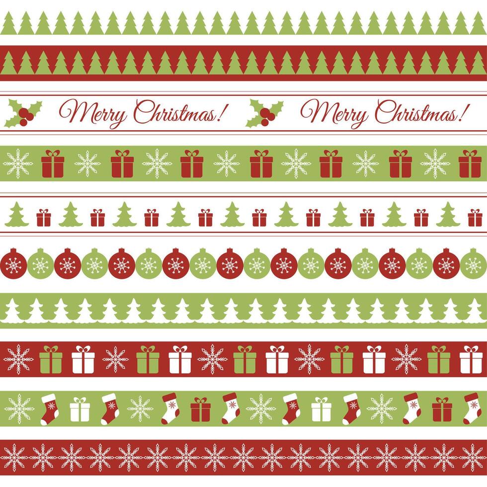seamless horizontal borders for Christmas design vector