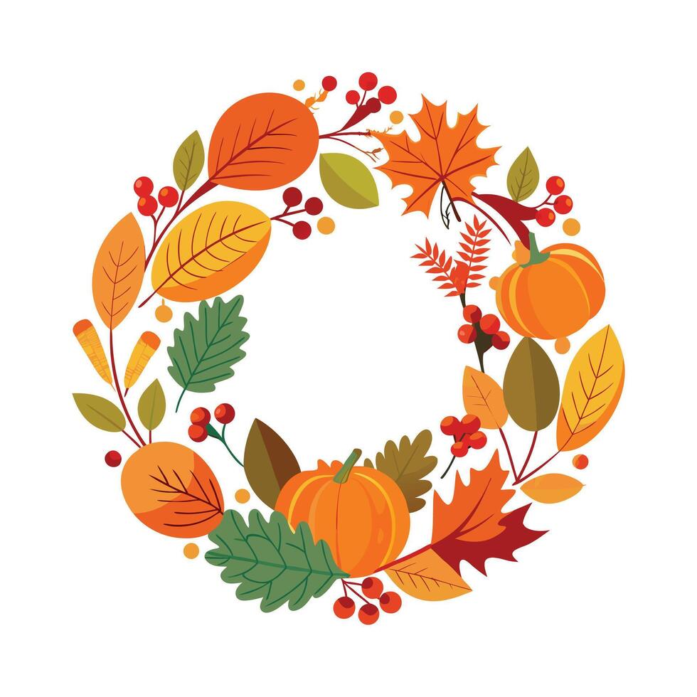 Thanksgiving Pumpkin Wreath Circular Illustration Art vector
