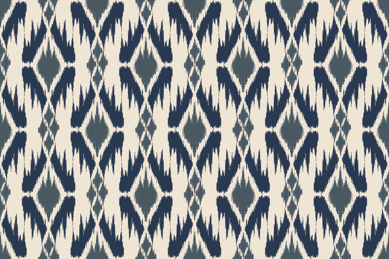 Traditional Ikat pattern in blue and white tones with geometric abstract designs. Perfect for fabric printing and fashion applications. vector