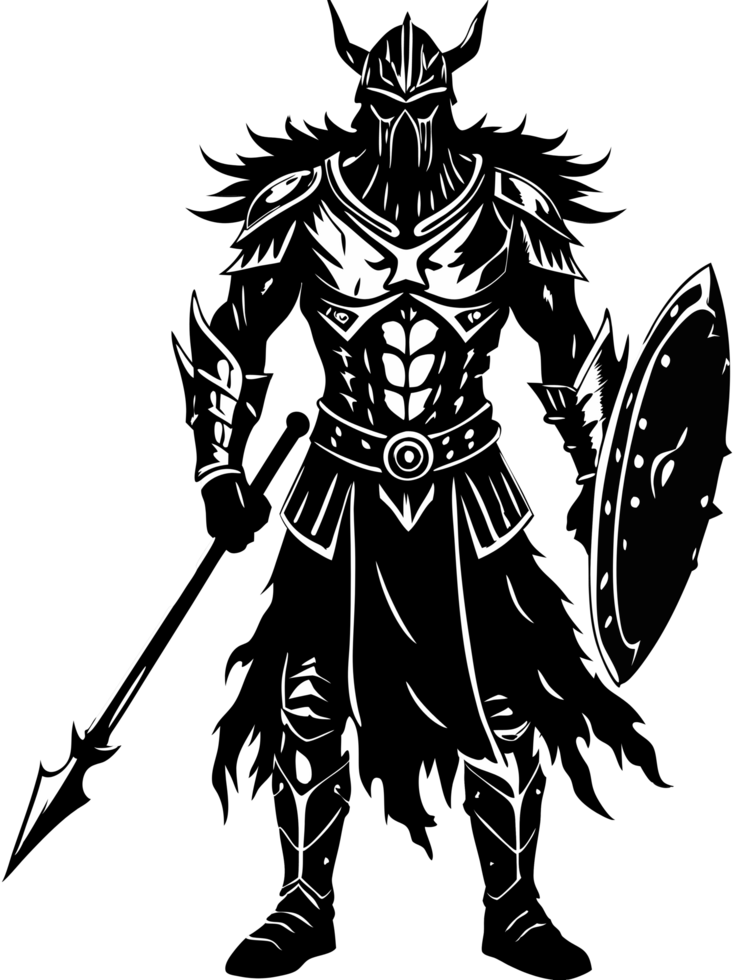 Monochrome Warrior in Battle Stance png