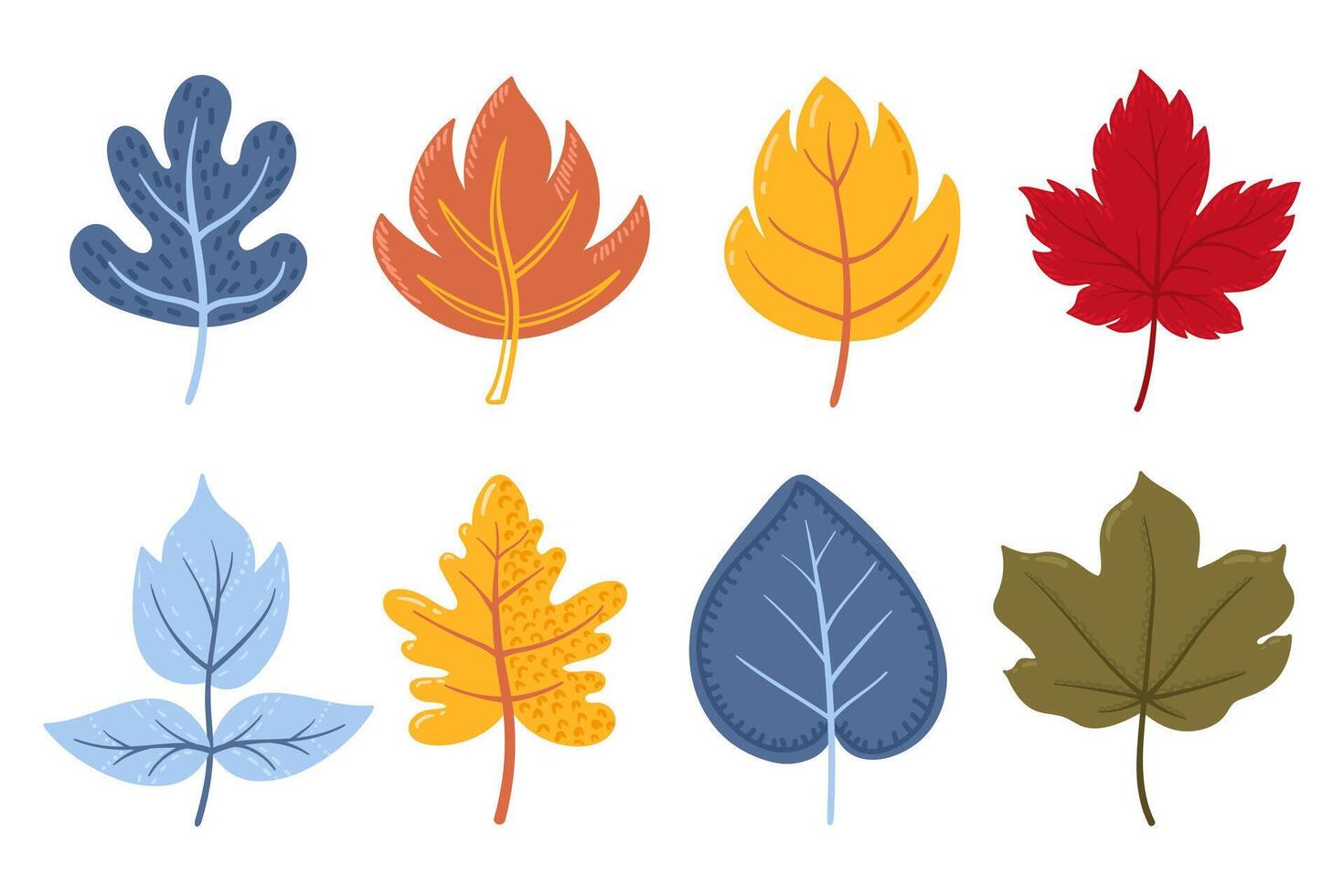 Hand draw autumn leaves. Fall leaf set with decorative dotted details vector