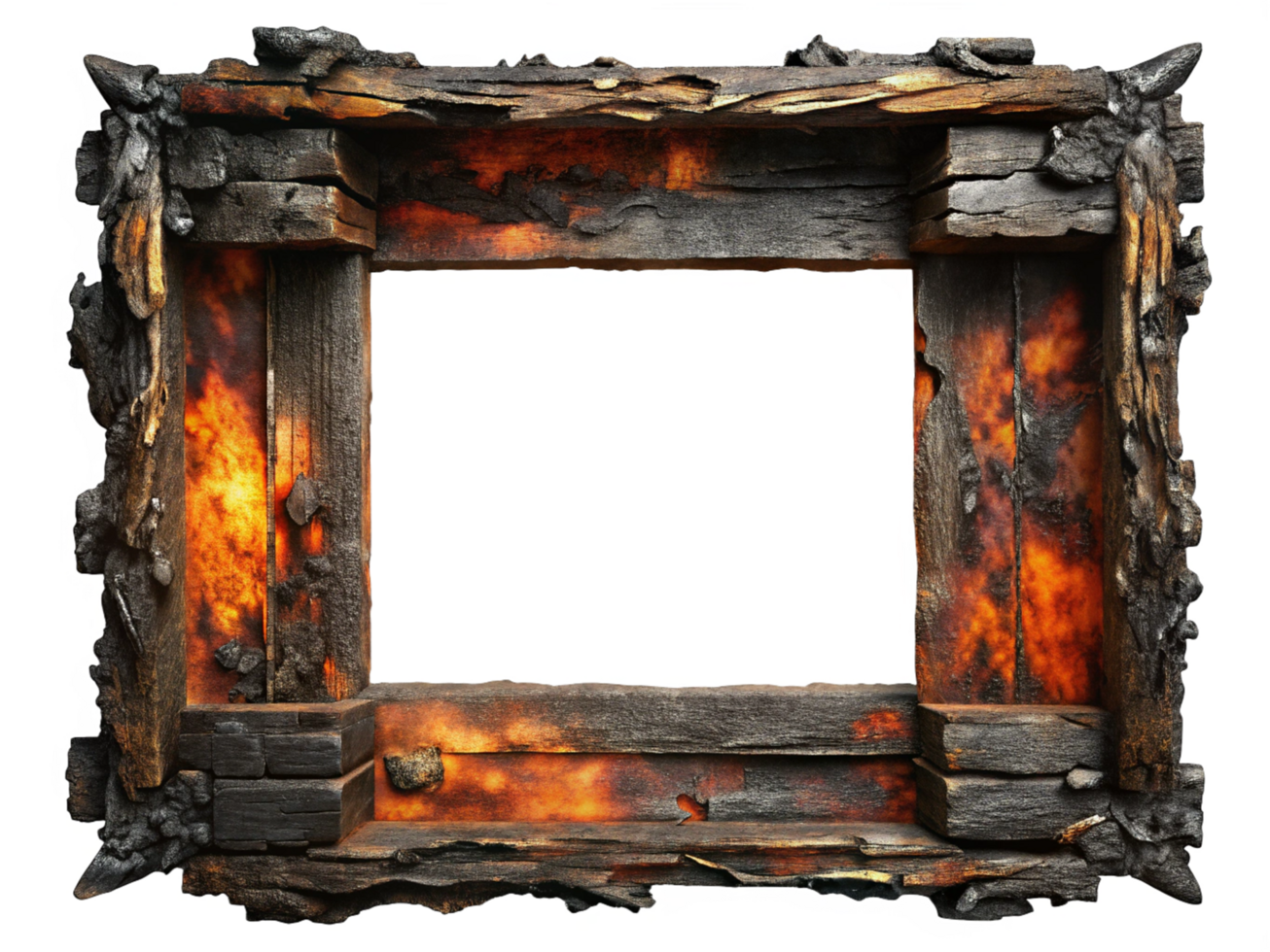Rustic Charred Wood Frame with Natural Beauty png