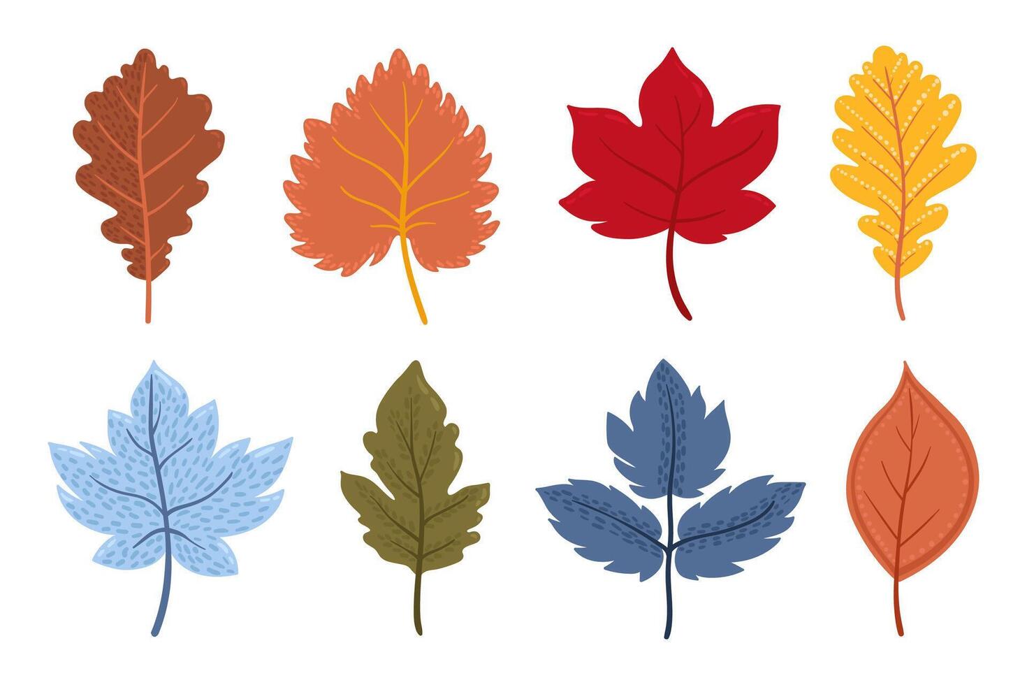 Hand draw autumn leaves. Fall leaf set with decorative dotted details vector