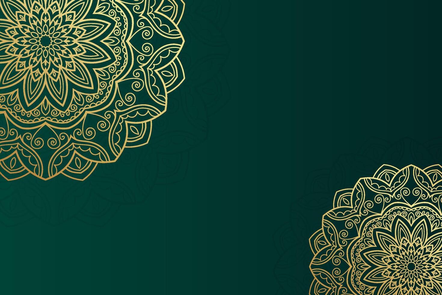 Green gradient elegant background with golden mandalas vector