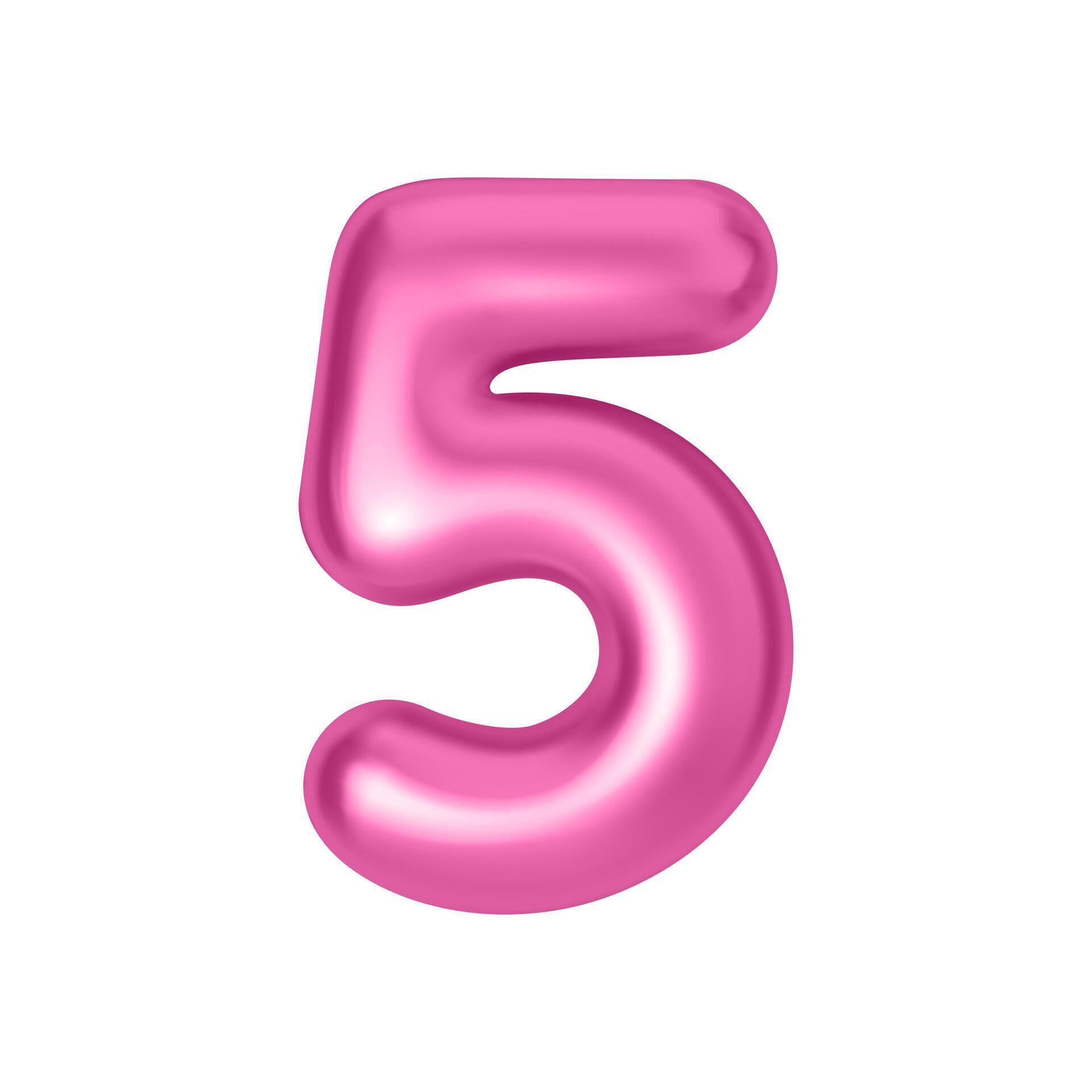 Pink metallic number 5. Foil and latex balloon number five in 3d style