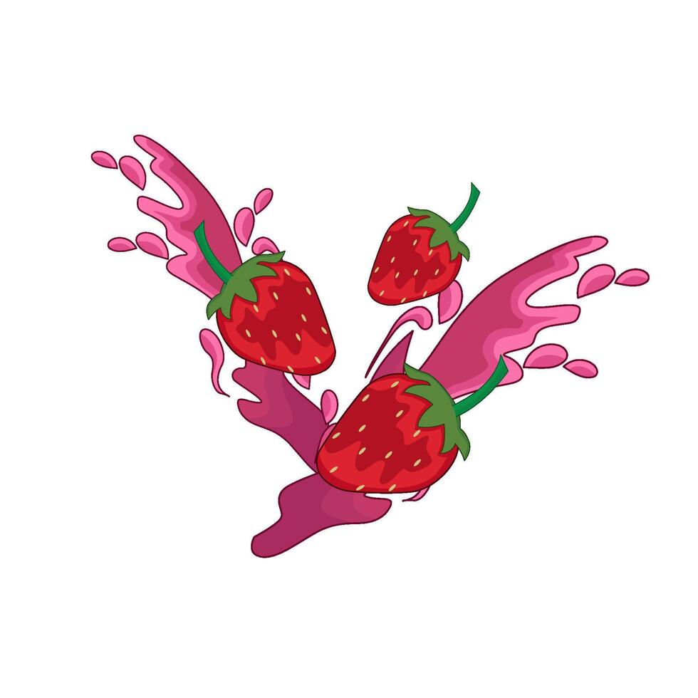 strawberry milk splash illustration vector