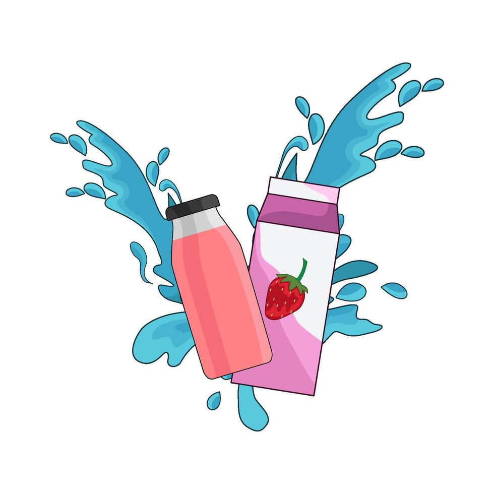 strawberry milk with water splash vector