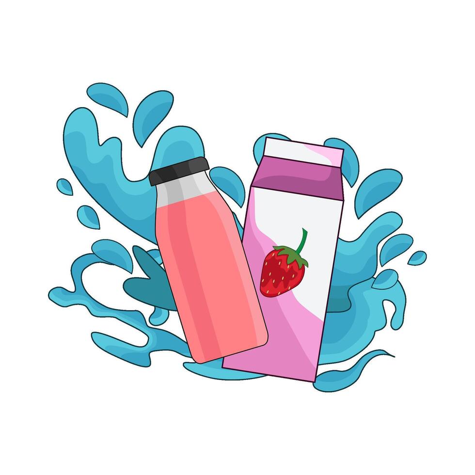 strawberry milk with water splash vector