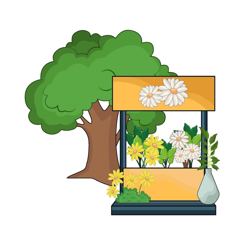 illustration of flower market stall vector