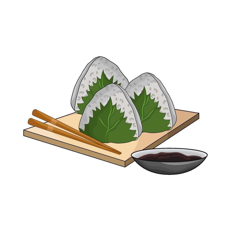 illustration of onigiri with soy sauce vector