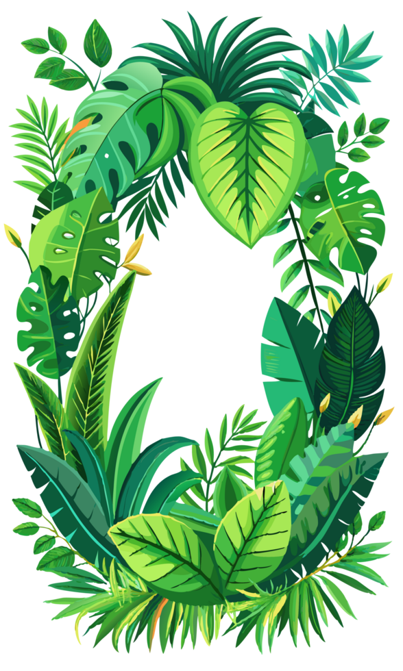 Tropical Foliage Frame with Palm Art Leaves png