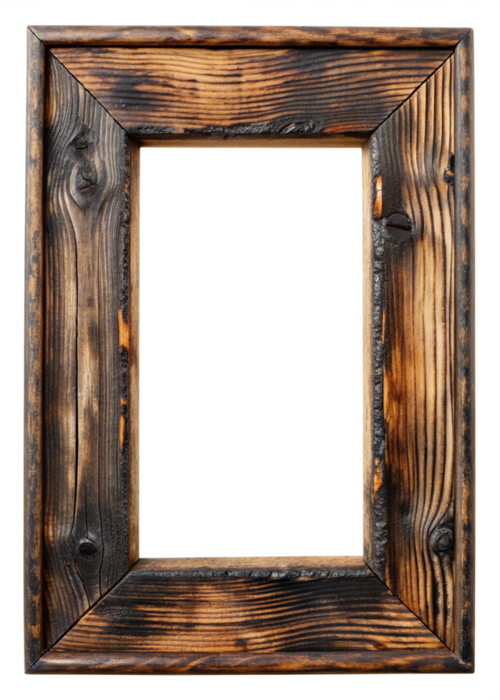 Rustic Charred Wood Frame for Art Display png