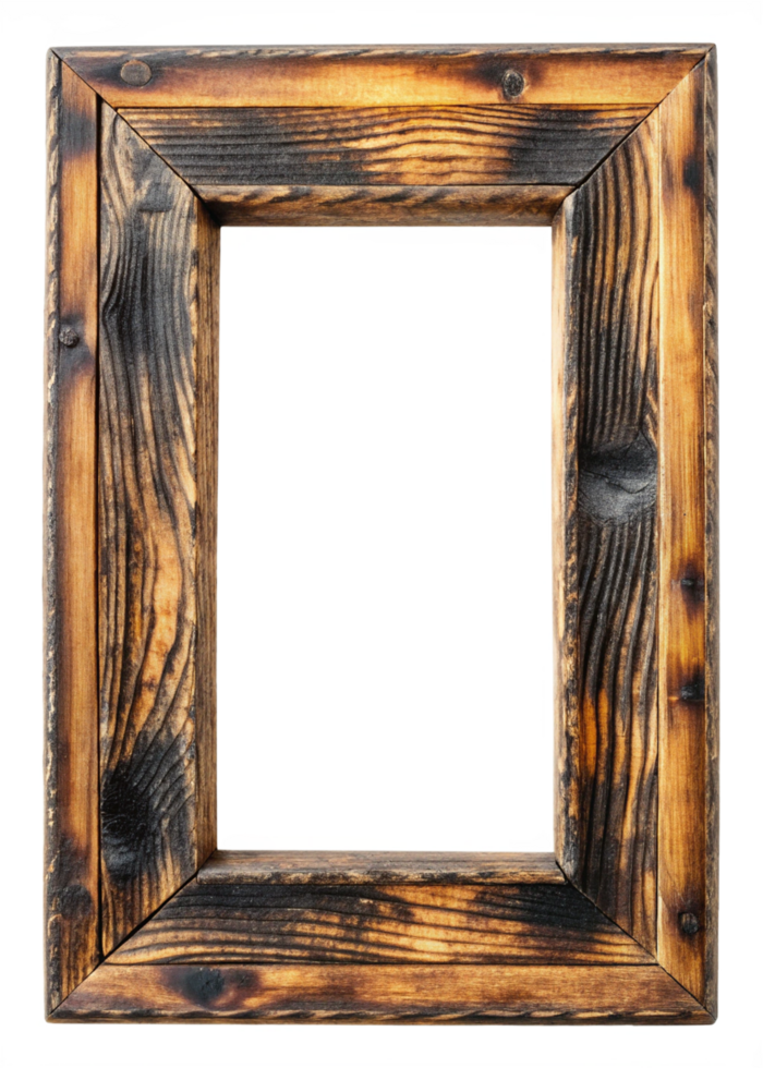 Rustic Charred Wood Frame with Raw Edge png