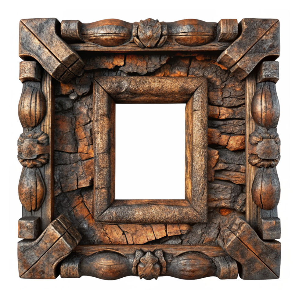 Rustic Charred Wood Frame with Textural Detail png