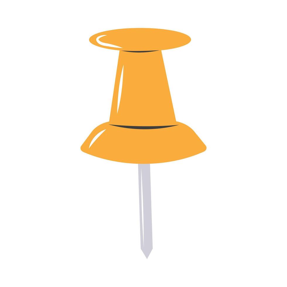 Push pin. Attach button on needle. School stationery symbol. Flat cartoon style. vector