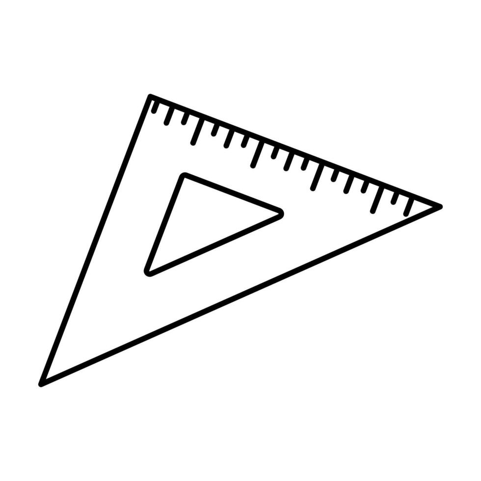 Triangle ruler doodle icon. Measuring Tool. School symbol drawing in line art. vector