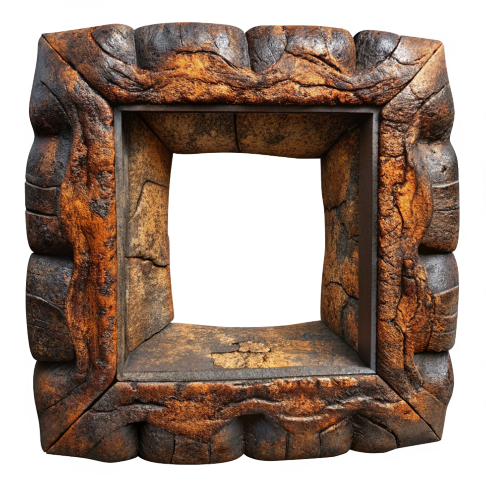 Rustic Charred Wood Frame with Bold Grain Patterns png