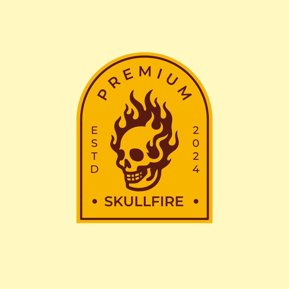 skull flaming silhouette badge logo vector