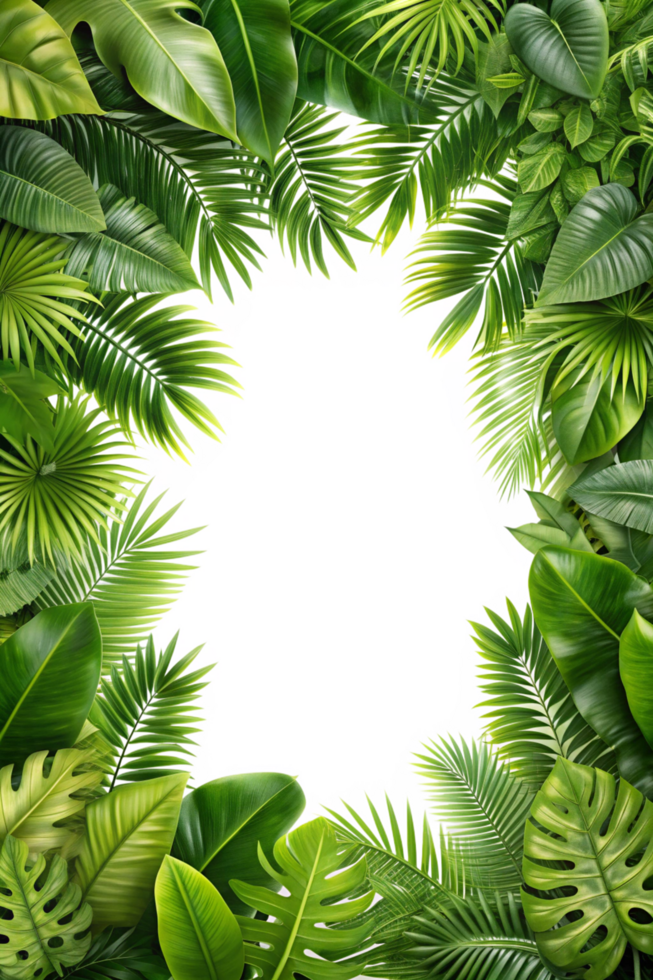Tropical Foliage Frame with Vibrant Green Leaves png