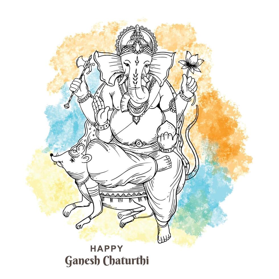 Hand draw sketch art ganesh chaturthi celebration card design vector