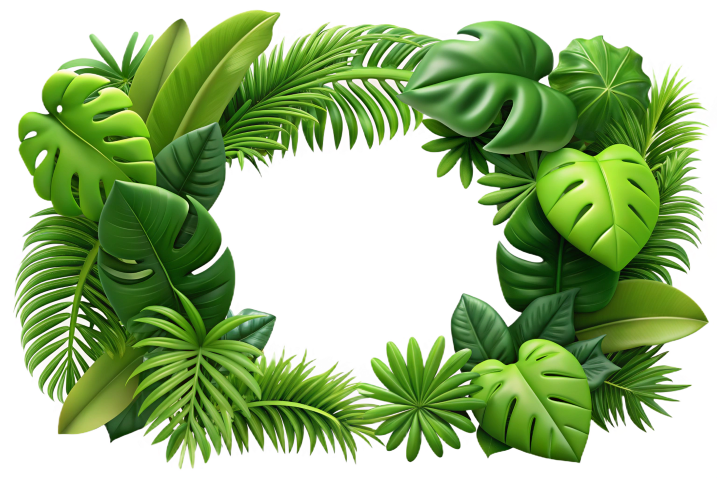 Tropical Foliage Frame with Palm Fronds 3d png
