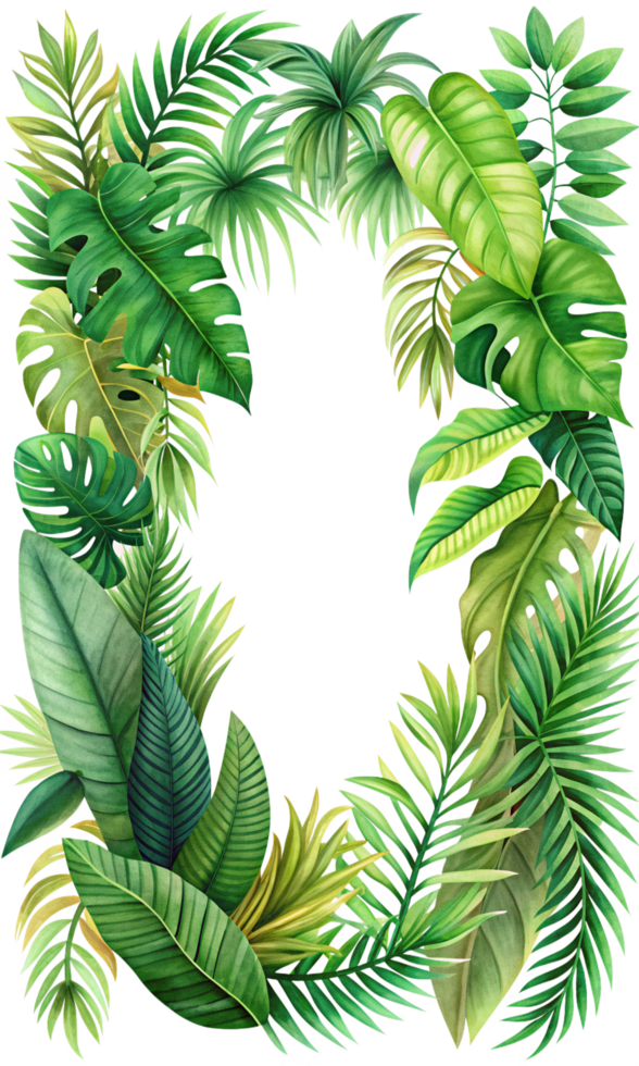 Tropical Foliage Frame with Verdant Greenery Illustration png
