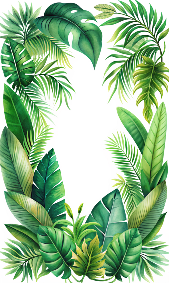 Tropical Foliage Frame with Exotic Greenery Illustration png