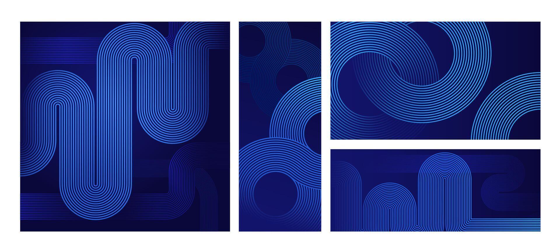 Geometric stripe line shape backgrounds. Abstract dimensional banner wallpapers, rounded curve loop waves and striped pattern flow set vector