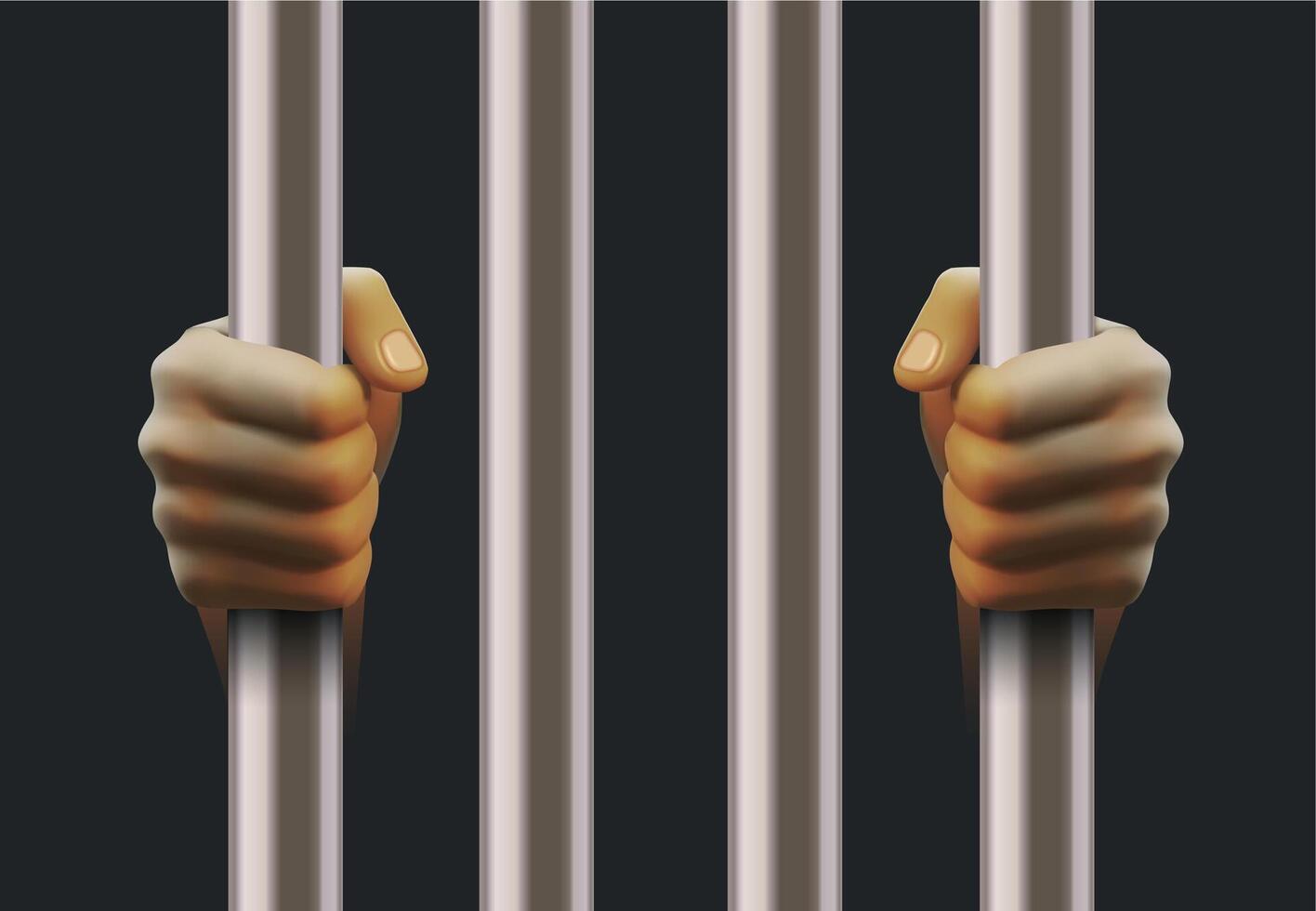 Hands holding prison bars. Sentenced behind jail cage bars, punishment for illegal action. Imprisonment arrest and deprivation of liberty. Prisoner, justice and criminal law concept 3D concept vector
