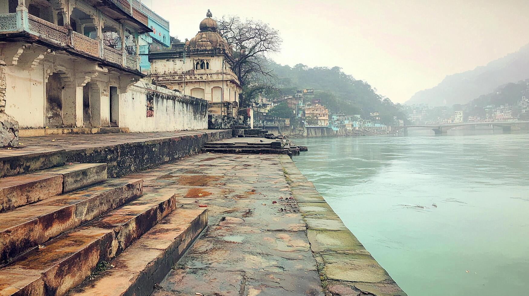 a river with steps leading down to it photo