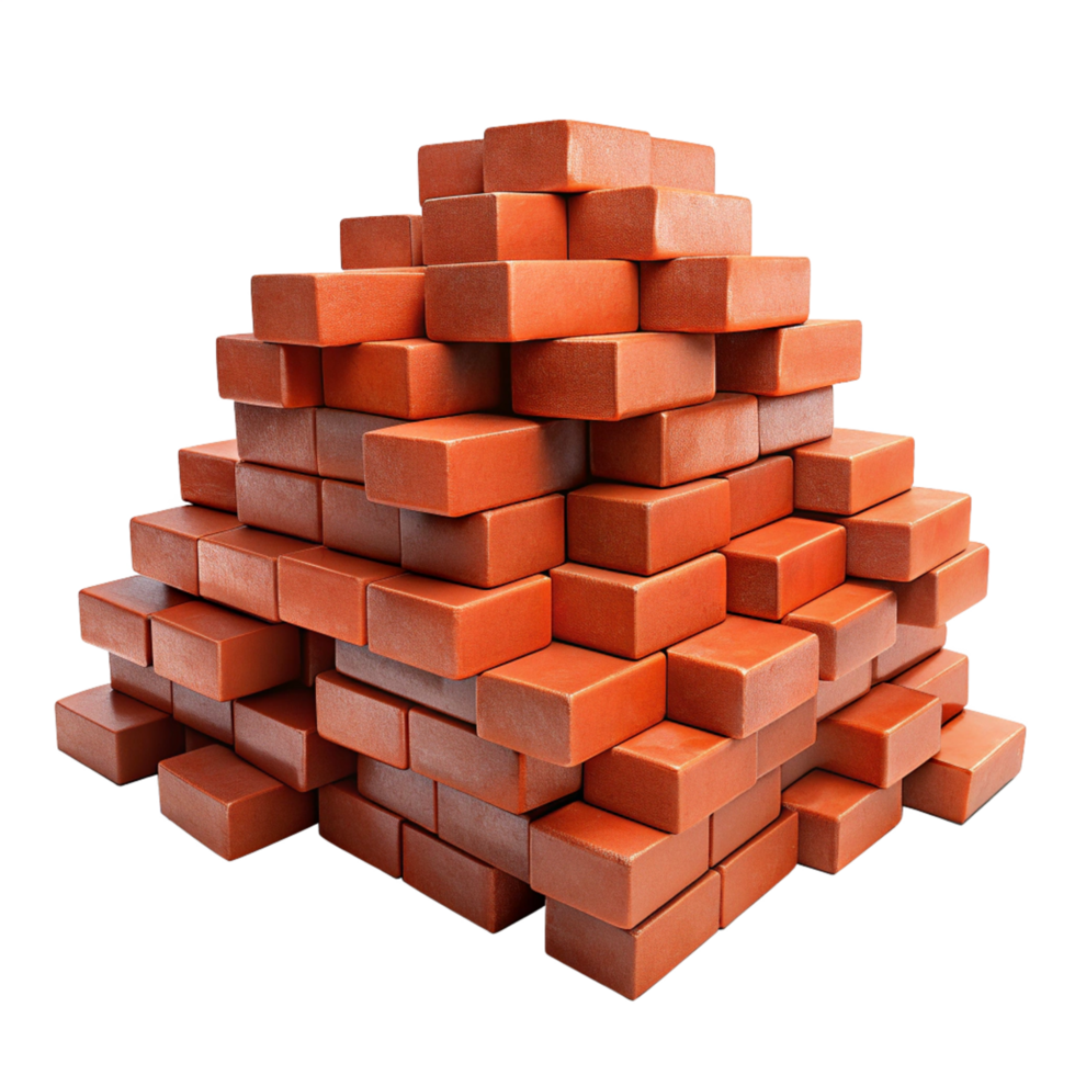 Piled Red Bricks in Yard 3d Render png