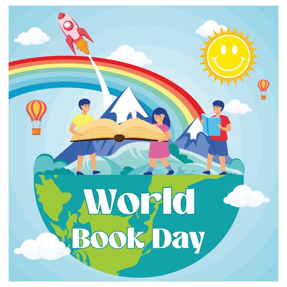 World Book Day, children reading books, Education Concept, Flat modern illustration vector