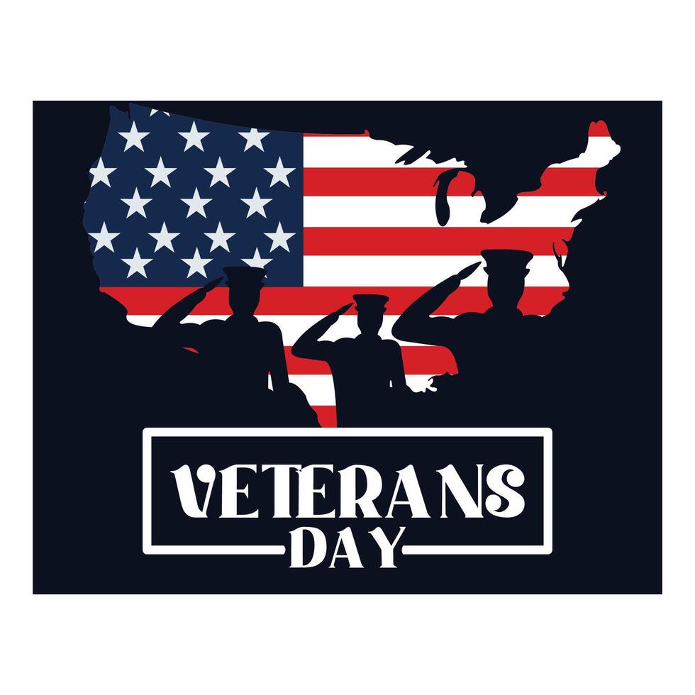 Veterans Day with American map and soldiers. Honoring all who have served. Flat illustration. vector