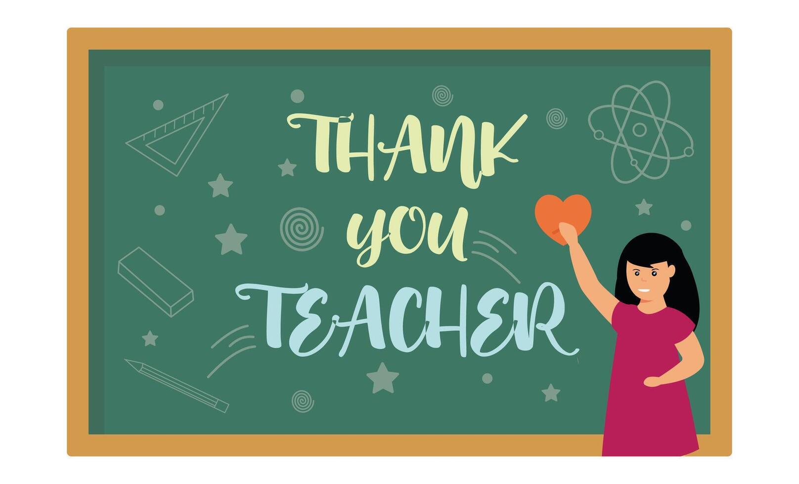 Thank You Teacher greeting card world teachers day concept with view of learning students on green chalkboard. flat modern illustration vector