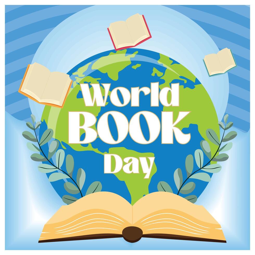 World Book Day. flying books with open book on educational background. Flat modern illustration vector