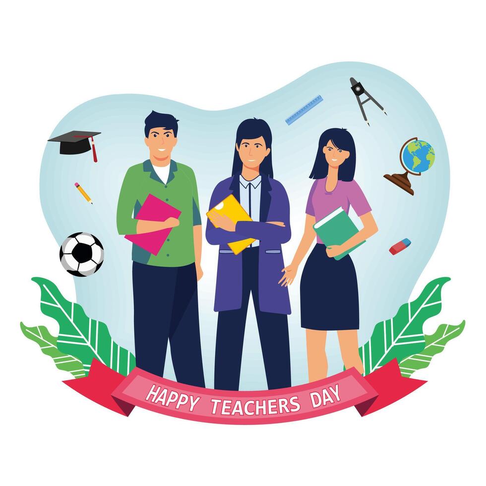Happy Teacher's Day with a group of teachers from various fields gathered on Teacher's Day. flat modern illustration vector
