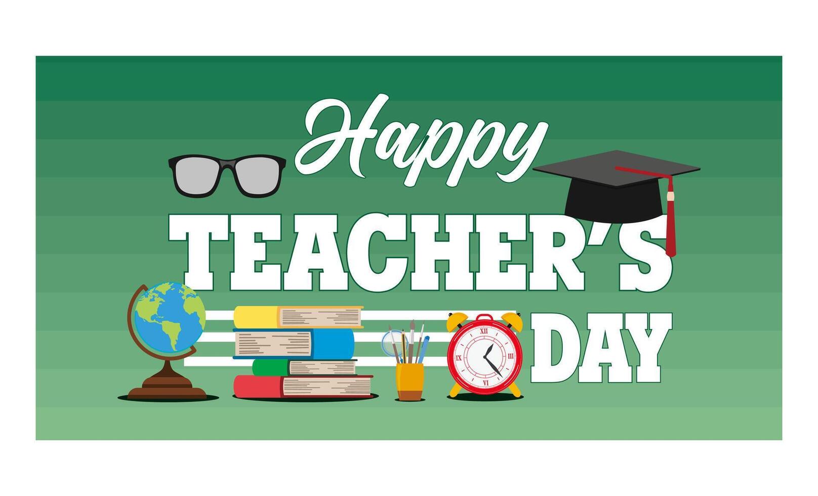 Happy teachers day with school supplies for posters, brochures, banners and greeting cards. flat modern illustration vector