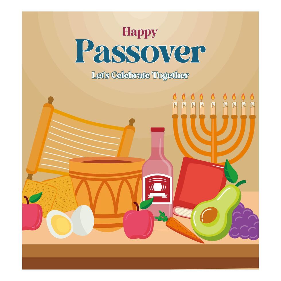 happy passover card template for greeting card fashion commercial banner, cover, social media. flat modern illustration vector