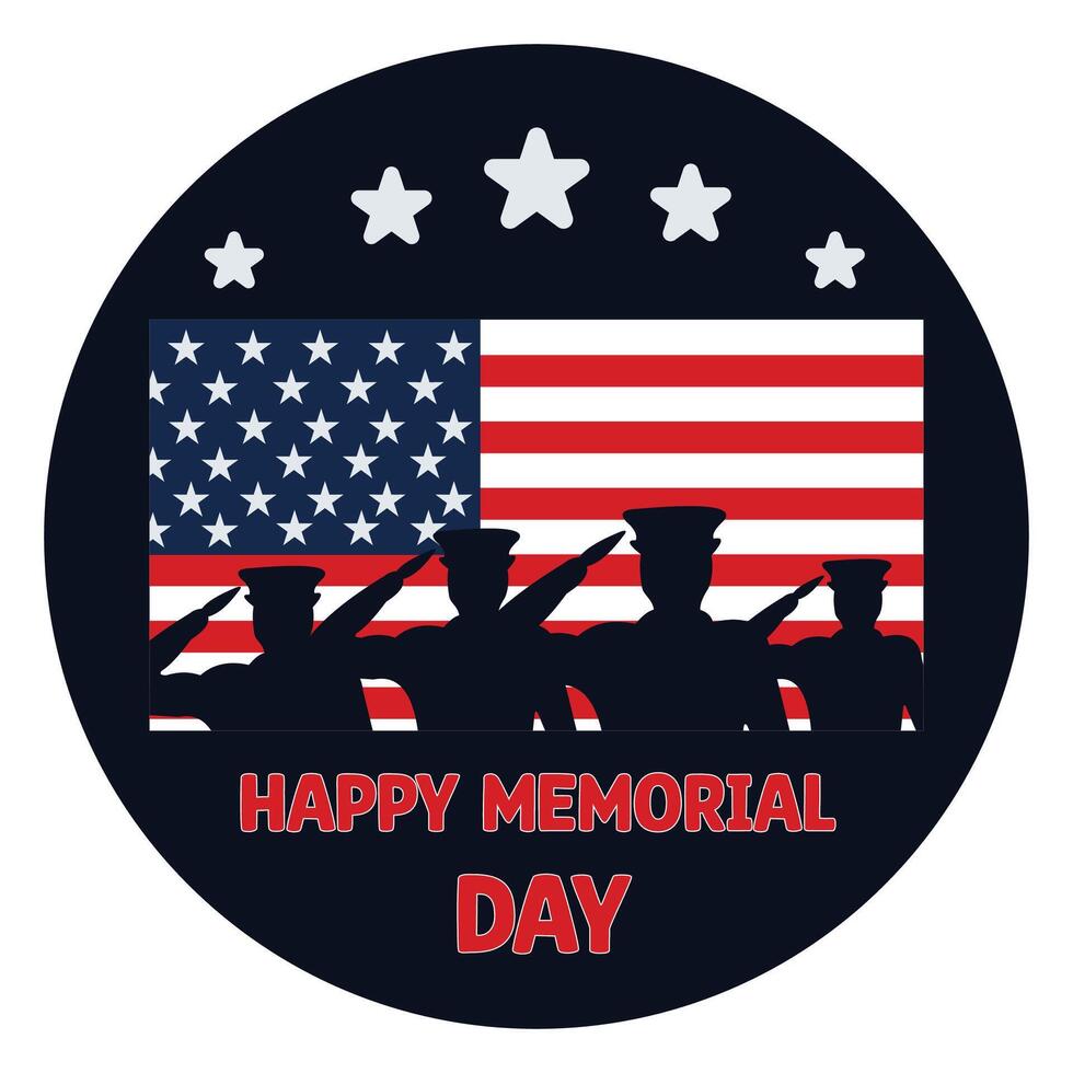 American flag and soldiers saluting on black background. Happy Memorial Day. Flat illustration. vector