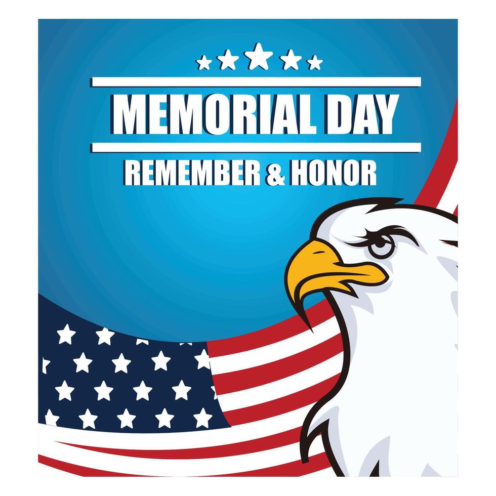 American flag with bald eagle. Celebration for those who have contributed. Flat illustration. vector
