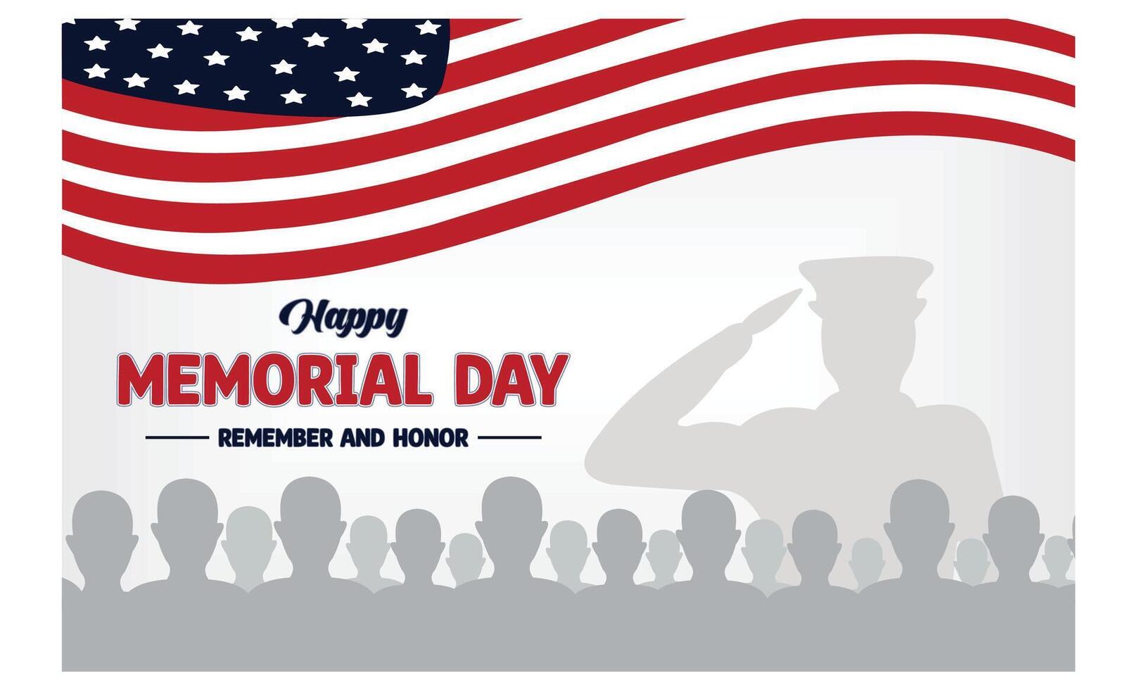 Memorial day with flags and soldiers in the background. American national holiday event. Flat illustration. vector
