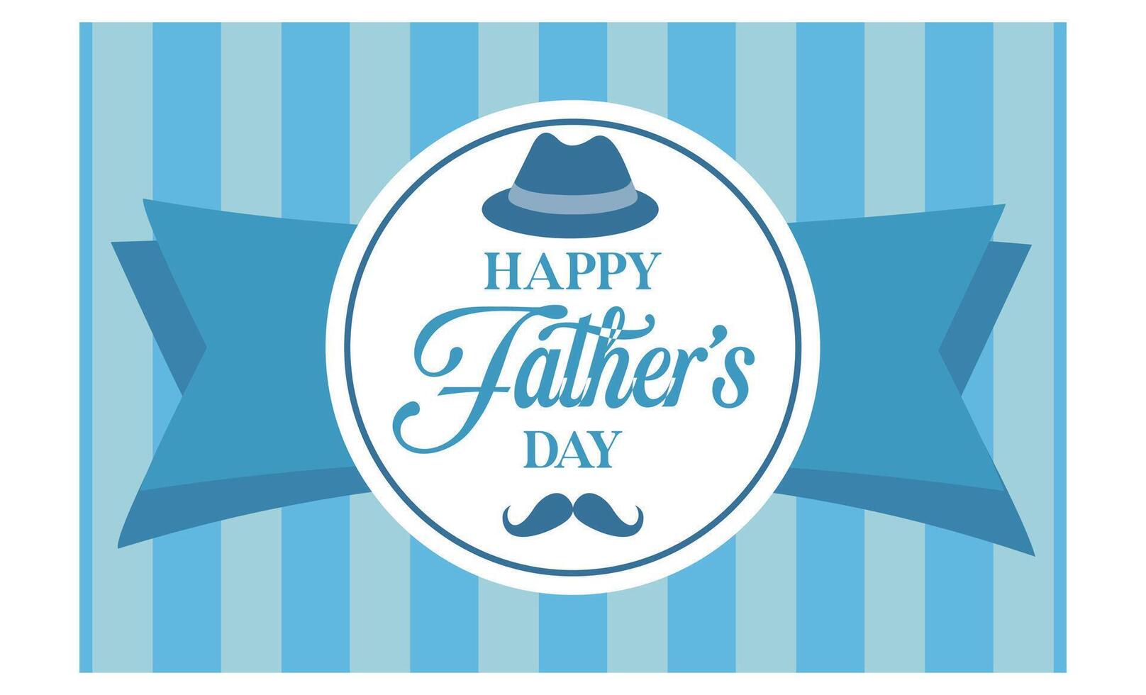Father's Day poster or banner template with hat and mustache on blue background. Flat modern illustration vector