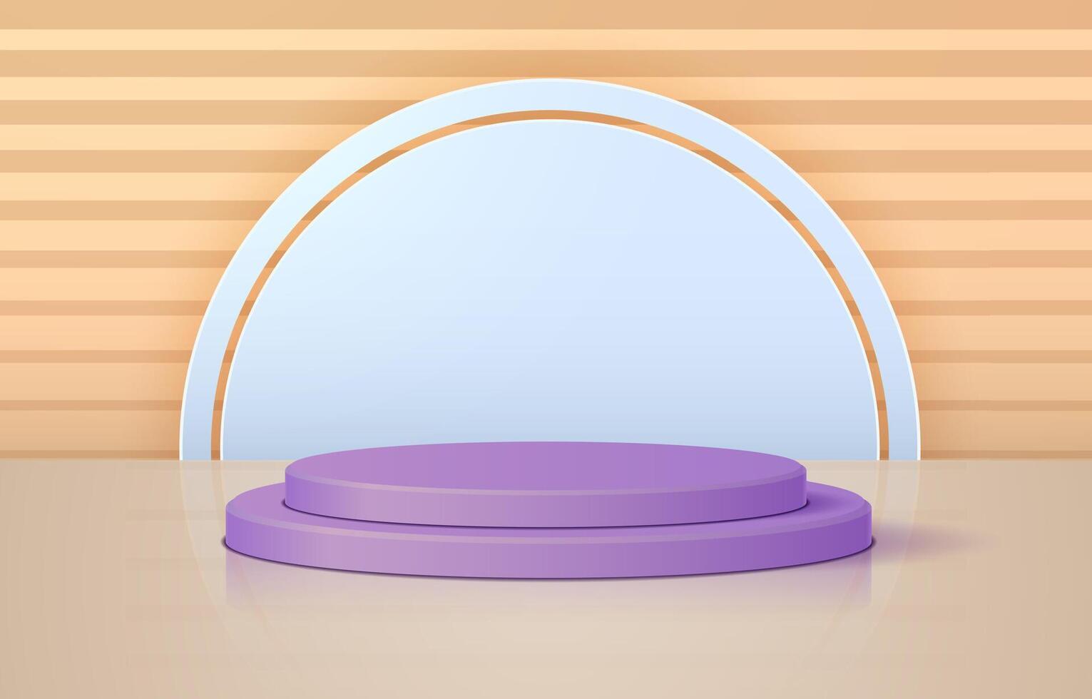 Purple geometric minimalistic podium on beige background. Stand for your products. vector