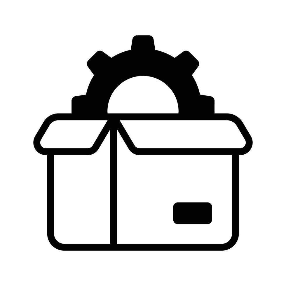 Cardboard with gear symbolizing delivery management icon, product management vector