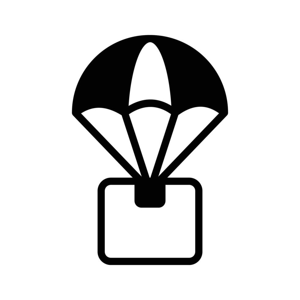Parachute with parcel box, air logistics design, air delivery icon vector